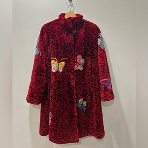 Vintage Zuki Fur Coat, Red with Butterflies